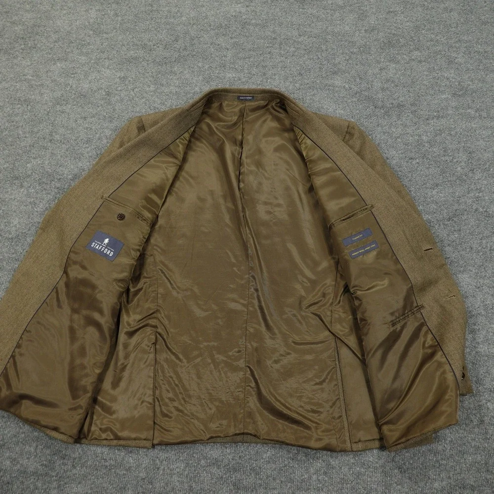 Stafford Sport‎ Coat Mens 50 Regular Brown Merino Wool Classic Fit Herringbone